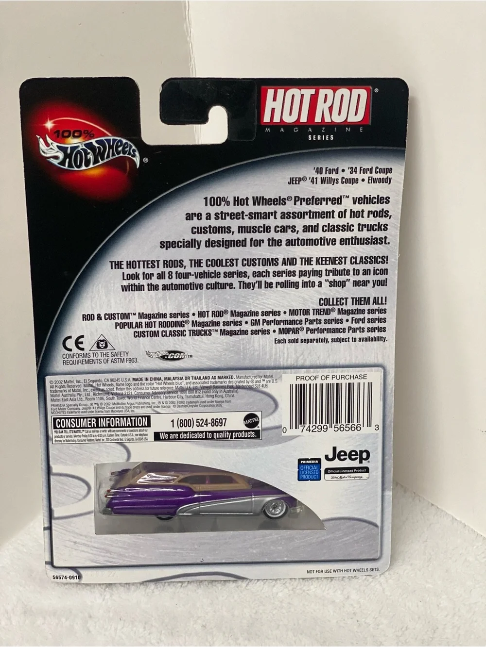 Hot Wheels  Elwoody 100% Hot Rod Magazine Series Purple Die-Cast Car 2002 New